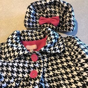 Girl’s Houndstooth White Black COAT Jacket and Hat